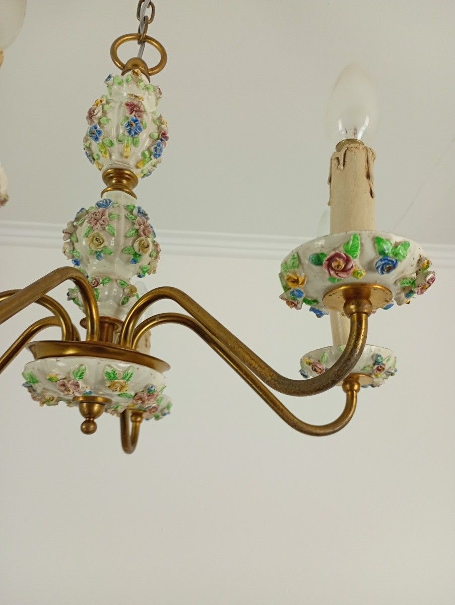 Italian Chandelier Porcelain Lots Of 3d Flowers Romantic Capodimonte Style  Vint photo furniture