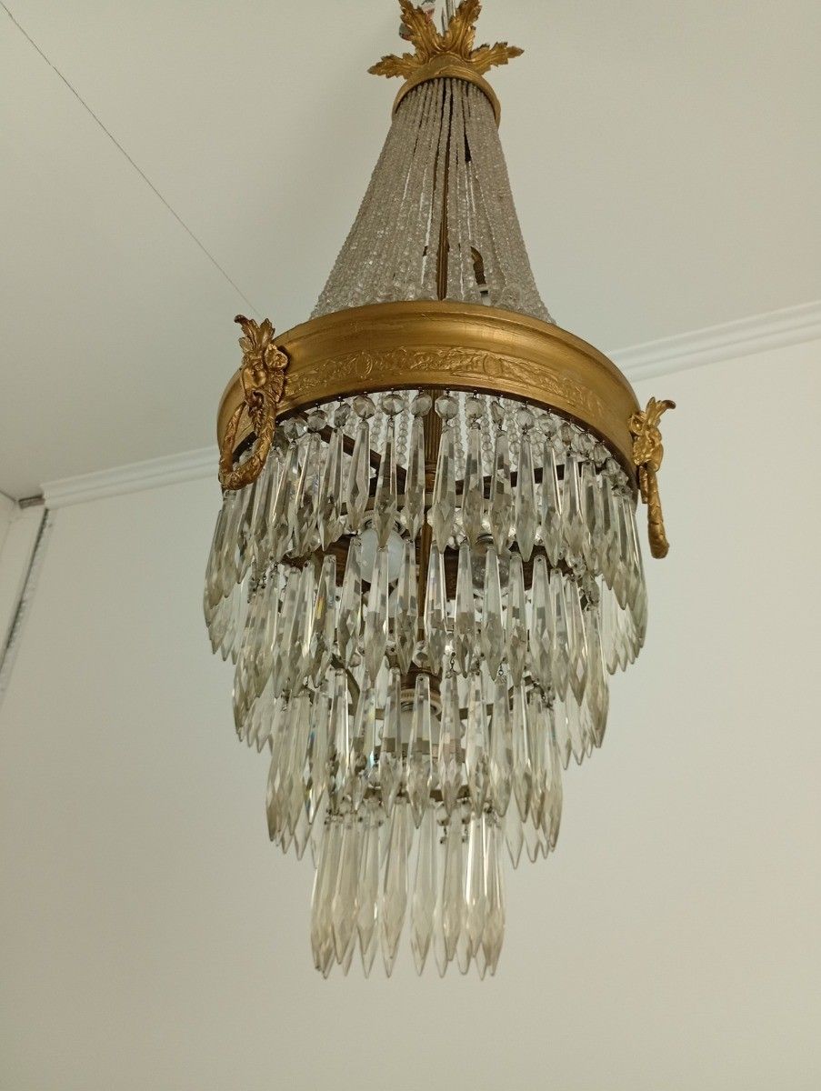 Gorgeous Sac O Perles French Empire Bag Chandelier Crystal Brass  Wedding 6 Ligh photo furniture