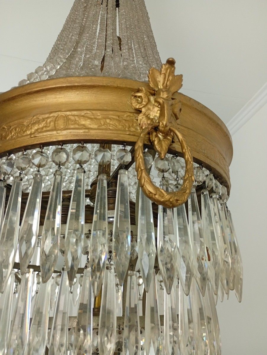 Lighting Gorgeous Sac O Perles French Empire Bag Chandelier Crystal Brass  Wedding 6 Ligh photo