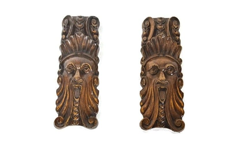 Pair Corbels  Carved Wood Pediment Antique Finial Architectural Finials French B