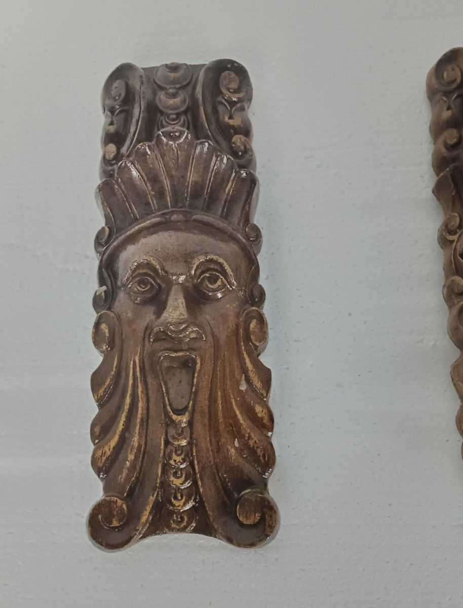 Pair Corbels  Carved Wood Pediment Antique Finial Architectural Finials French B photo furniture
