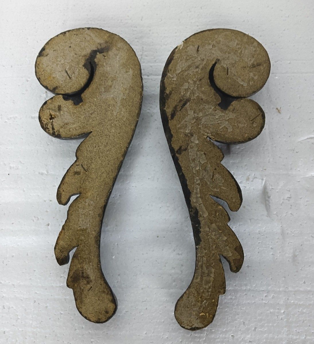 Pair Small Corbels  Pressed Wood Pediment Antique Architectural Finials French B photo for sale