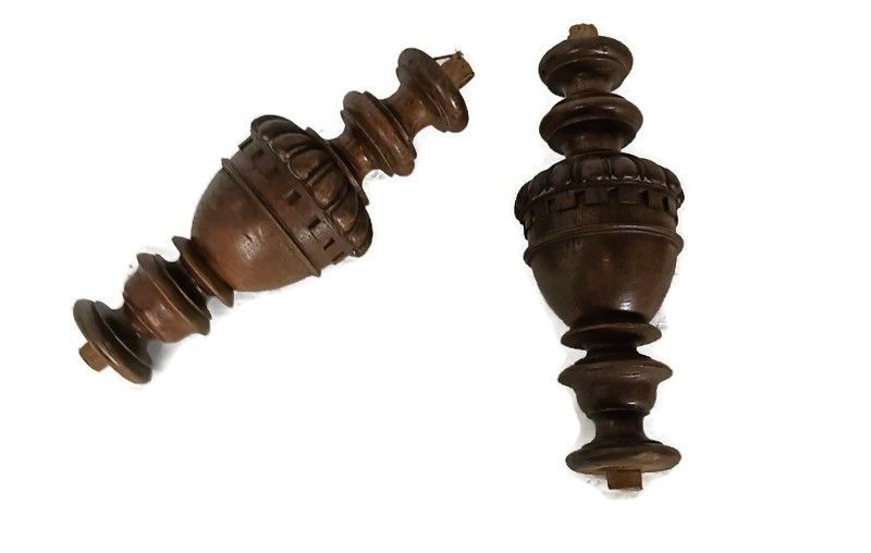 Set Of 2  Reclaimed Carved Wood Large Spindles Balusters Trim Posts Pillar Archi