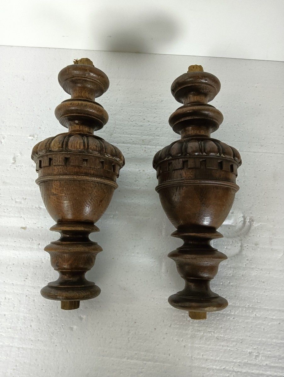 Set Of 2  Reclaimed Carved Wood Large Spindles Balusters Trim Posts Pillar Archi photo furniture