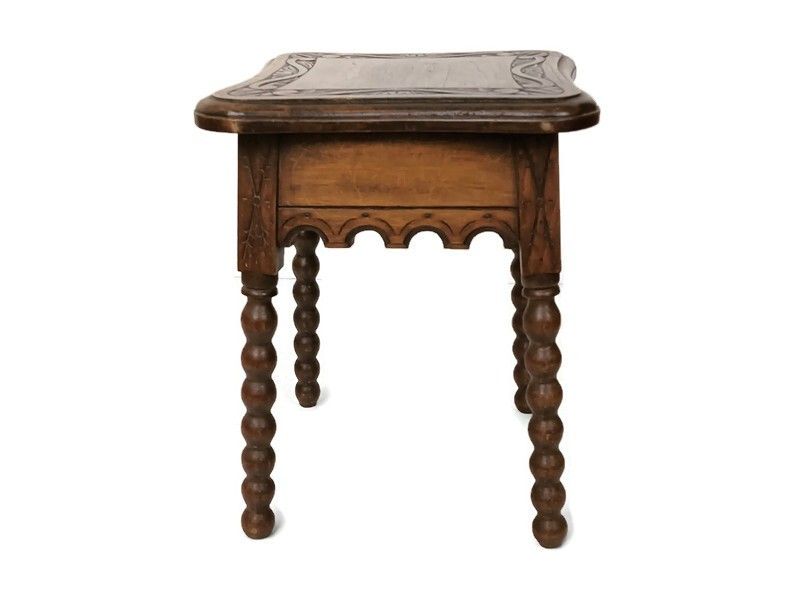 Side Occasional Coffee Tea Table Hand Carved Wood Gorgeous Etched Pattern Bobbin