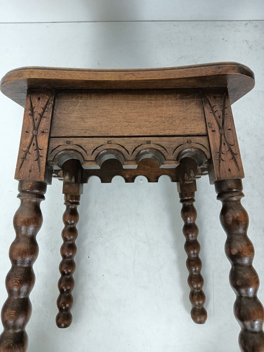 Side Occasional Coffee Tea Table Hand Carved Wood Gorgeous Etched Pattern Bobbin photo vinterior