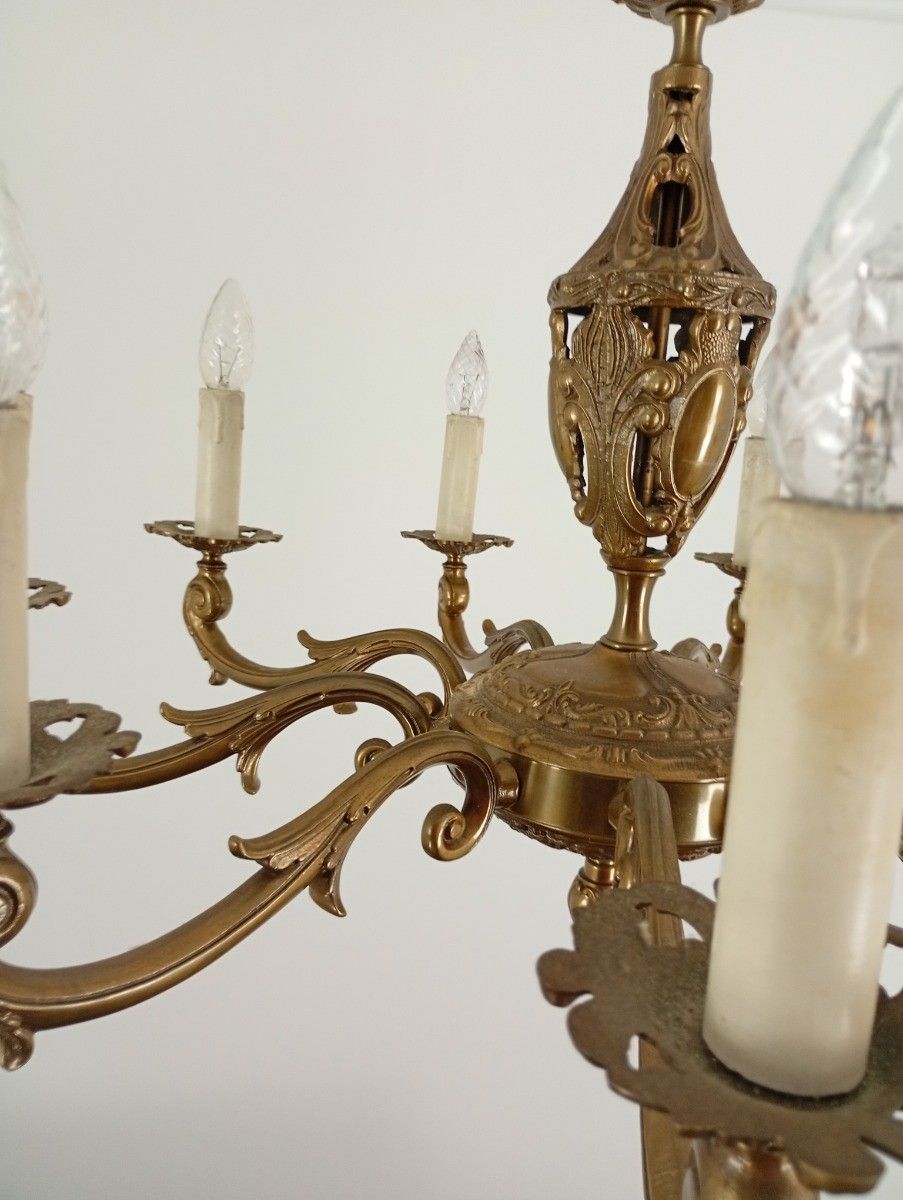 Gorgeous Spanish Revival Brass Chandelier 9 Arm Lights Vintage Ornate Ceiling Fi photo 806.0