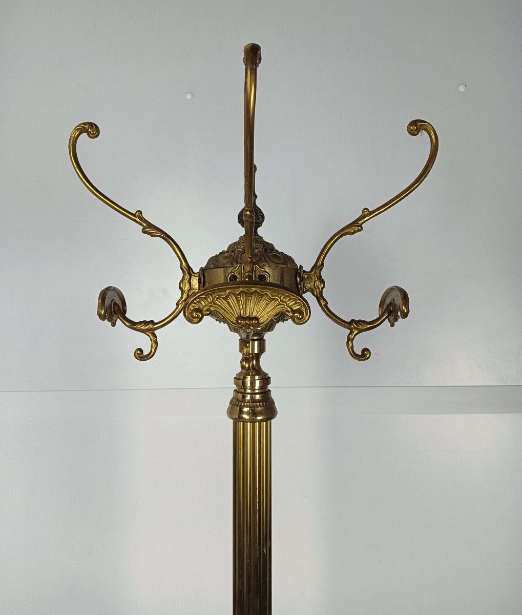 Standing Hall Tree Coat Hallway Rack Brass Hollywood Regency Italian Fish Base E photo furniture