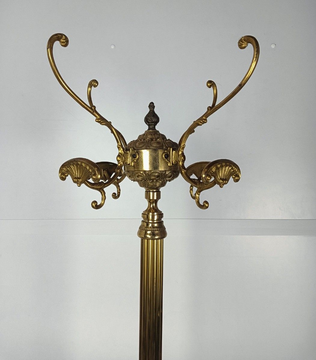 Standing Hall Tree Coat Hallway Rack Brass Hollywood Regency Italian Fish Base E photo for sale
