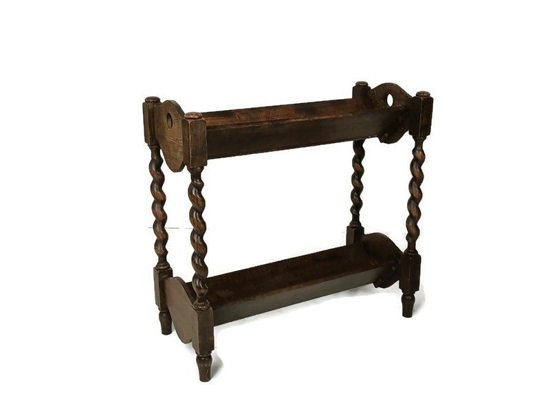 Antique Book Shelve Stand Storage Sewing Box Side Table Barley Twist  Wood Count