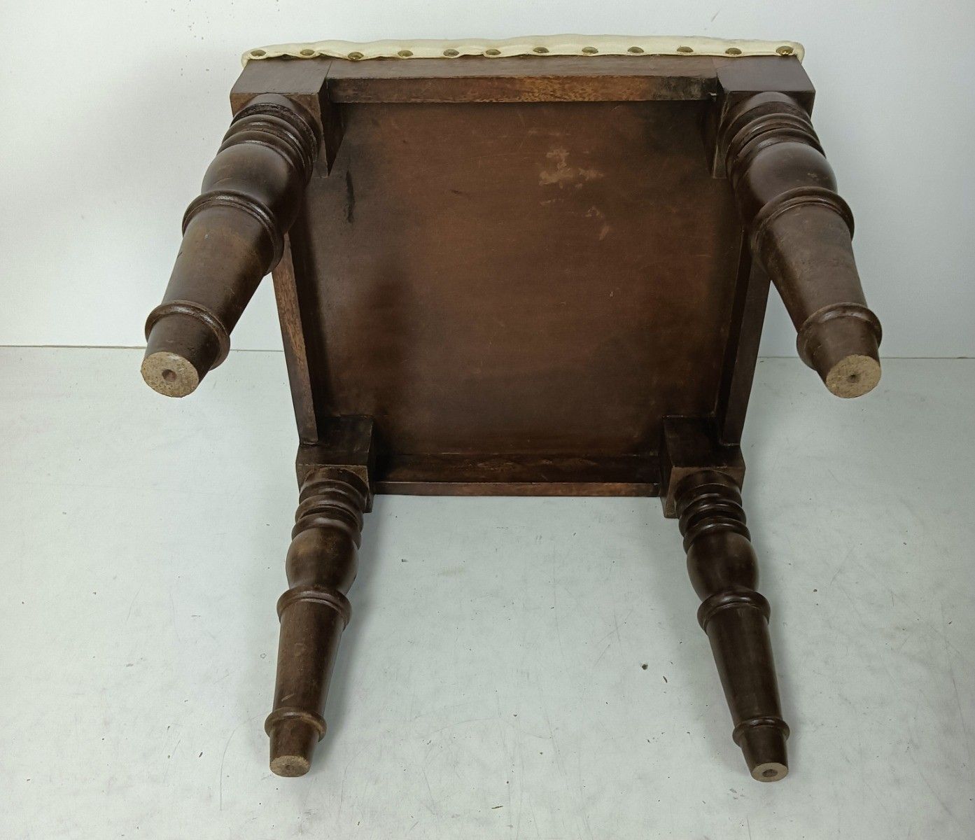 Vintage Footstool Ottoman  Wood Foot Rest 20th Century Hobnails Fabric photo 201.0