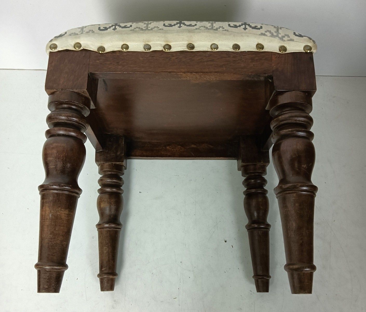 Vintage Footstool Ottoman  Wood Foot Rest 20th Century Hobnails Fabric photo buy