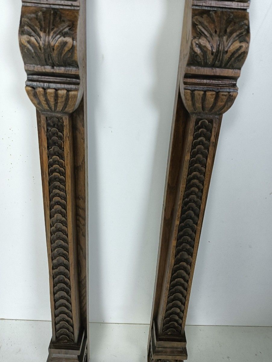 Pair Of Wooden Ornate Reclaimed Pillars Trims Large Antique Salvaged Architectur photo buy
