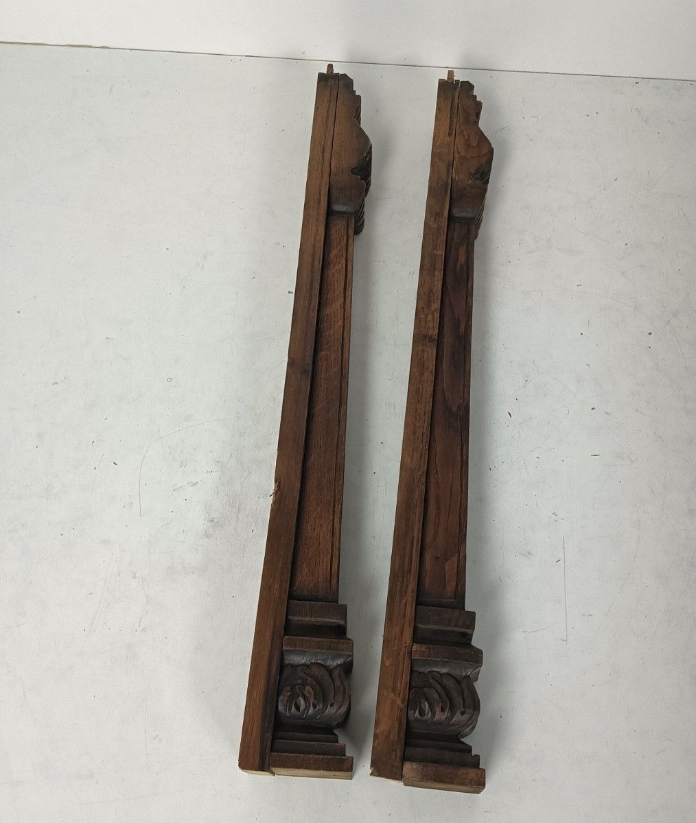 photo furniture Pair Of Wooden Ornate Reclaimed Pillars Trims Large Antique Salvaged Architectur