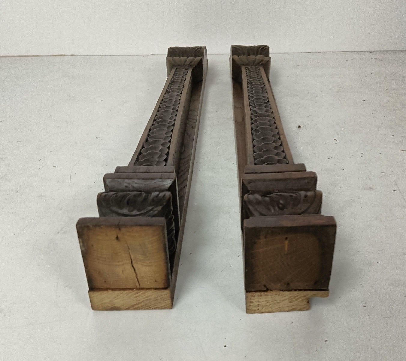 photo for sale Pair Of Wooden Ornate Reclaimed Pillars Trims Large Antique Salvaged Architectur