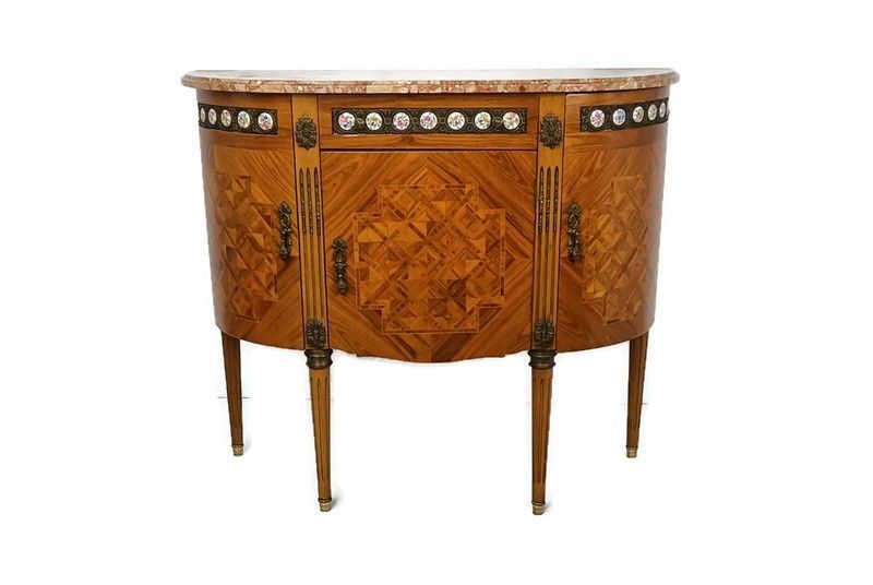 Cabinet Wood Marble Top Inlay Marquetry Brass Trims Medallions Commode Cabinet V