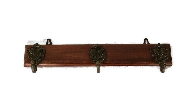 Small Coat Kitchen Bathroom Towel Rack Wood Funky Brass Hooks  Nele And Tijl Mod