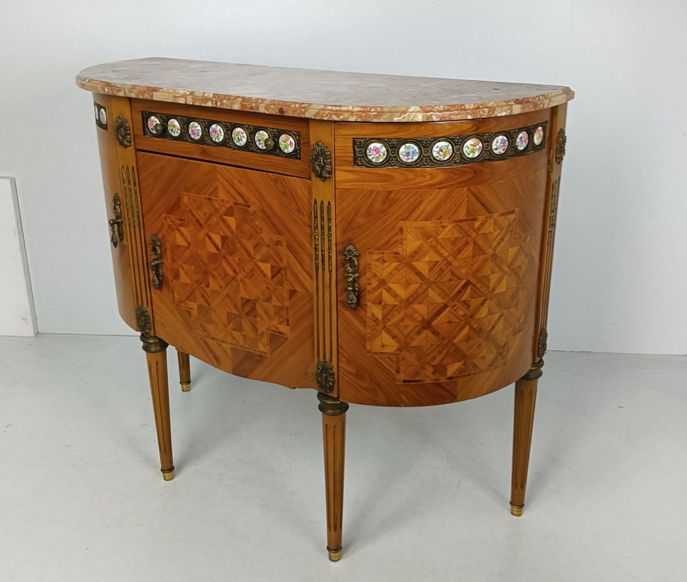 Cabinet Wood Marble Top Inlay Marquetry Brass Trims Medallions Commode Cabinet V photo 1565.0