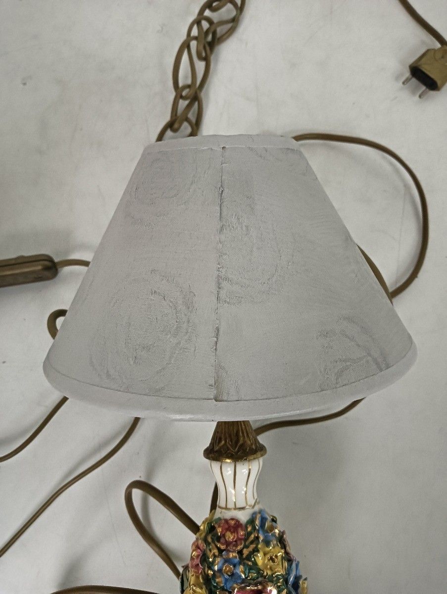 photo for sale Pair Of Vintage Desk Table Nightstand Lamps Porcelain Italy