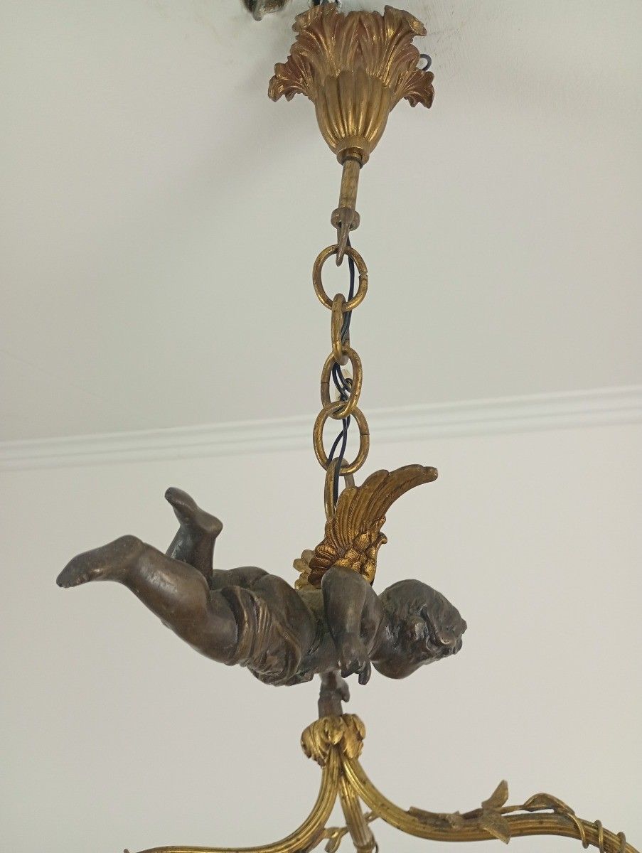 Gorgeous Vintage Chandelier Fixture With 3 Arms Angels With Large Wings Bronze W photo furniture