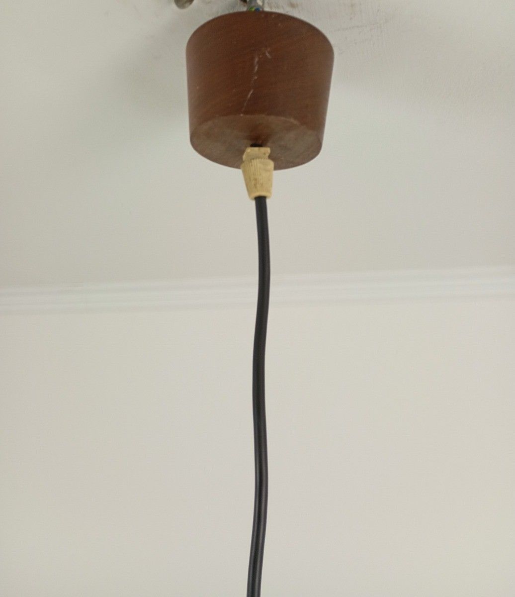 Danish Modernist Chandelier Pendant Teak  Opaline Glass Atomic Louis Kalff  Fixt photo buy