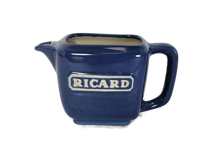 Couple Blue Ricard Pitchers Ceramic France French Authentic Apero Pastis Rare Co