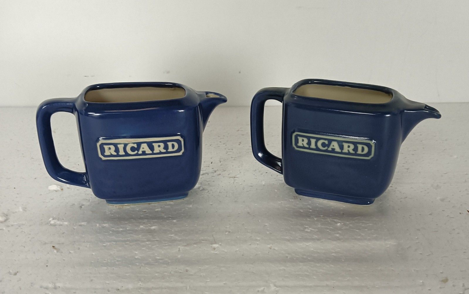 Couple Blue Ricard Pitchers Ceramic France French Authentic Apero Pastis Rare Co photo furniture