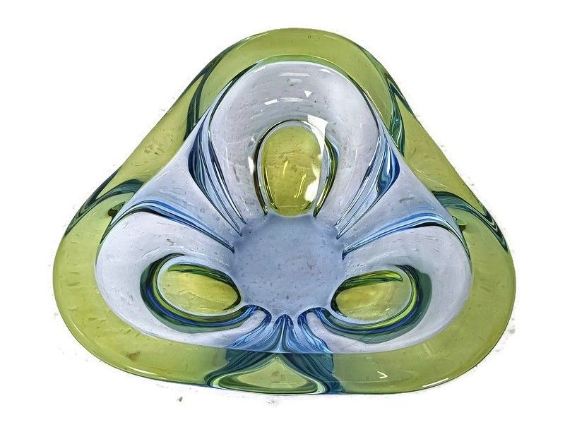 Beautiful Vintage Art Glass Murano  Dish Centerpiece Bowl Small Blue Green