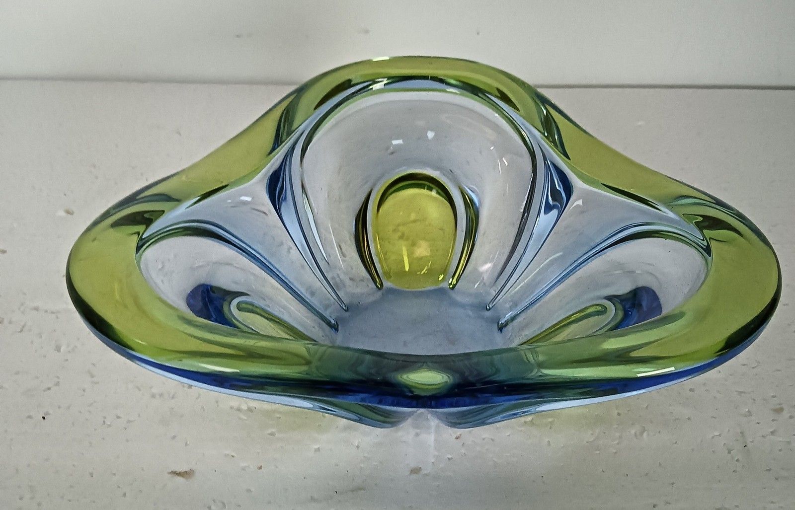 Beautiful Vintage Art Glass Murano  Dish Centerpiece Bowl Small Blue Green photo for sale