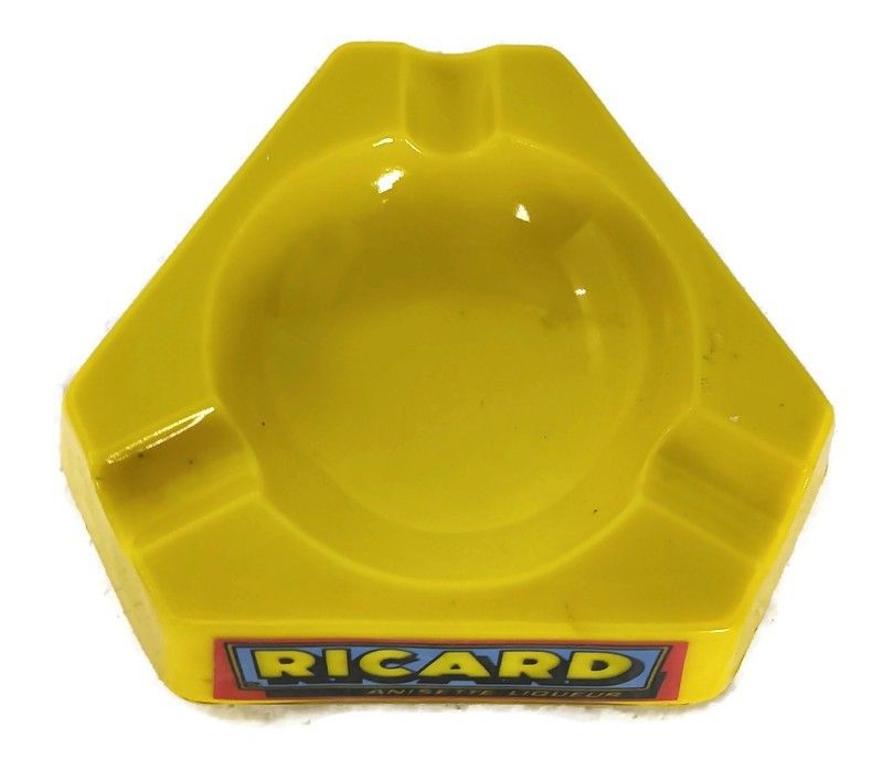 Vintage French Yellow Advertising Ashtray Ricard Anisette Liqueur I Opaline Glas