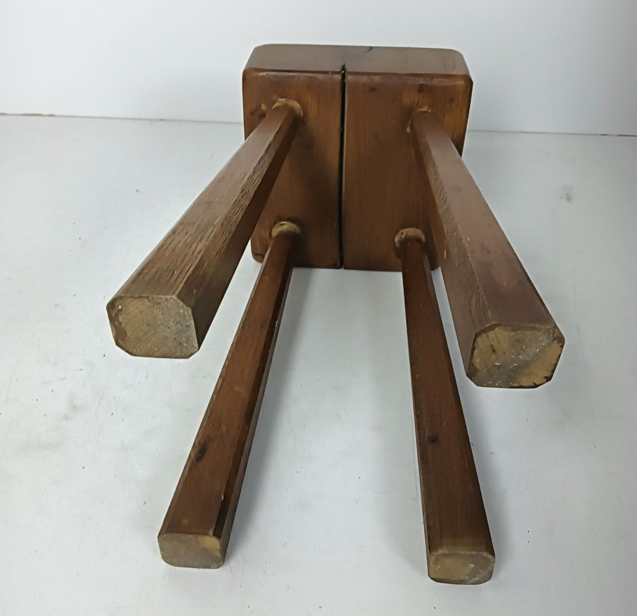 Antique Hand Carved Wood Milking Stool Pedestal Table Pedestal Barn Style Huge T photo for sale