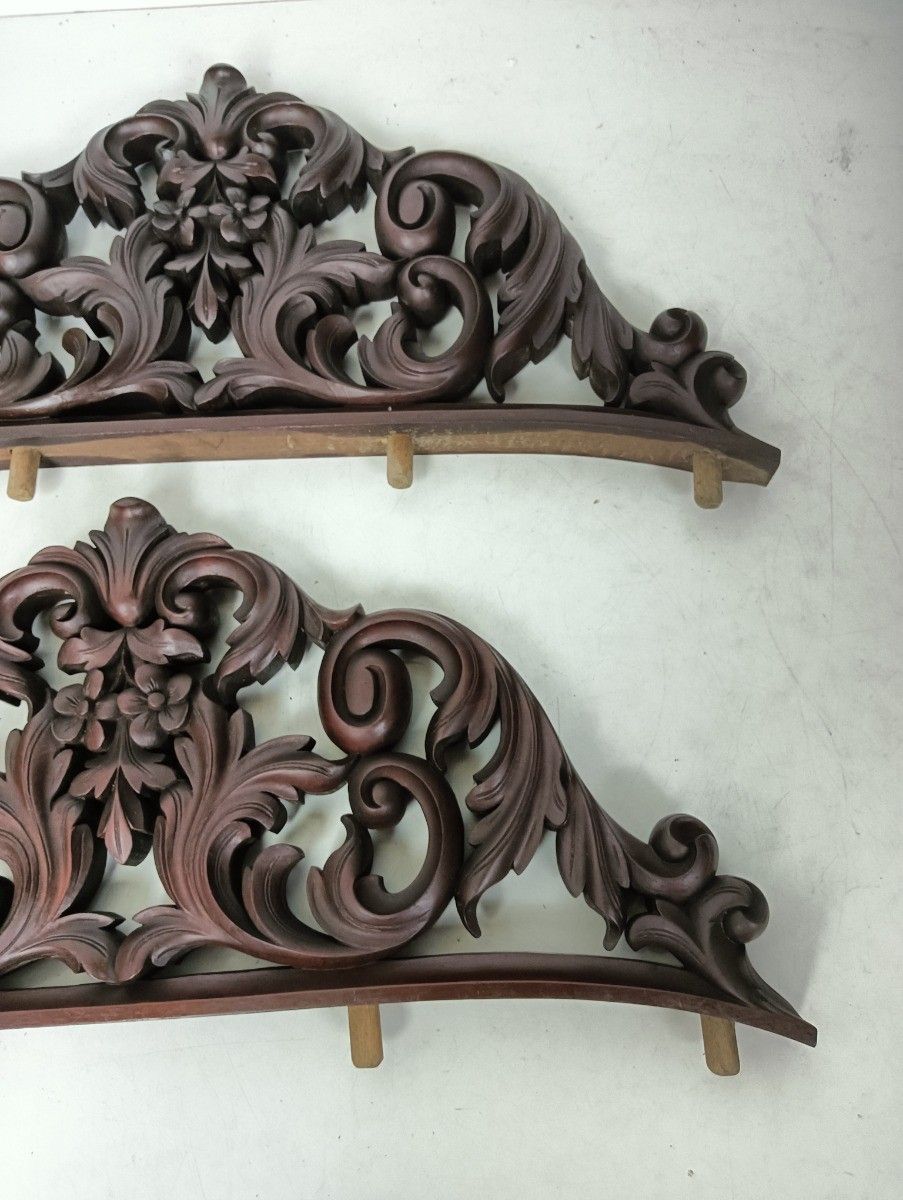Pair Hand Carved Ornate Antique Pediments Over Door Wood  Reclaimed Architectura photo vinterior