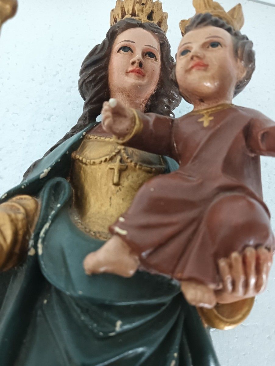 photo furniture Statue Our Lady Of Arlon Notre Dame D'arlon With Infant Jesus Crowned Signed Vin