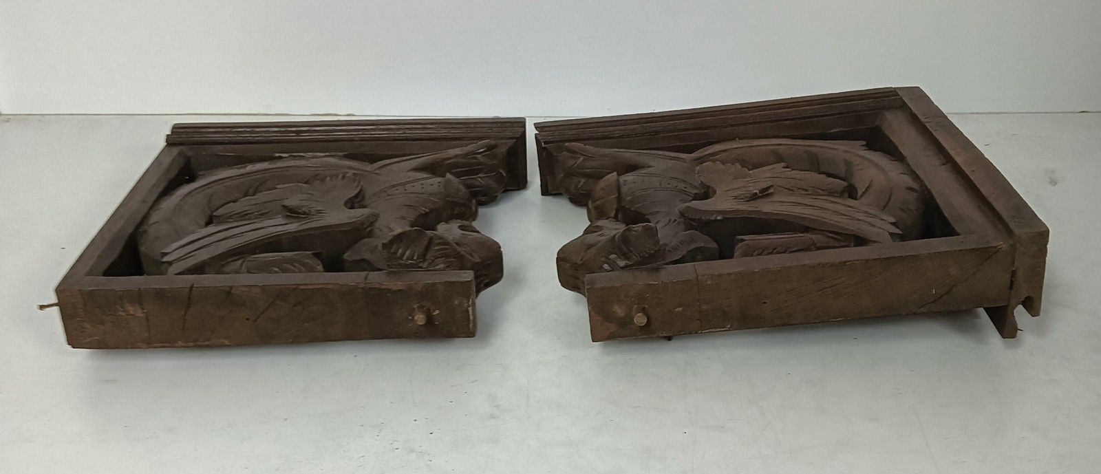 Couple  French Corbels Dragons Hand Carved Wood Brackets Gothic Architectural He photo Home Decor