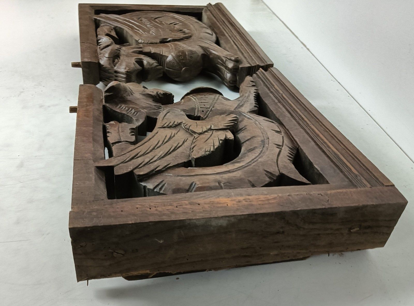 Couple  French Corbels Dragons Hand Carved Wood Brackets Gothic Architectural He photo buy