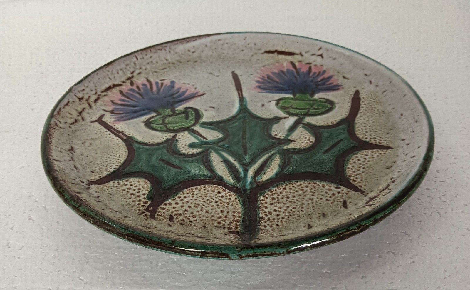 Cheese Plate  Ceramic  Vallauris  Vintage Pottery. Hand Decorate Thistles French photo furniture