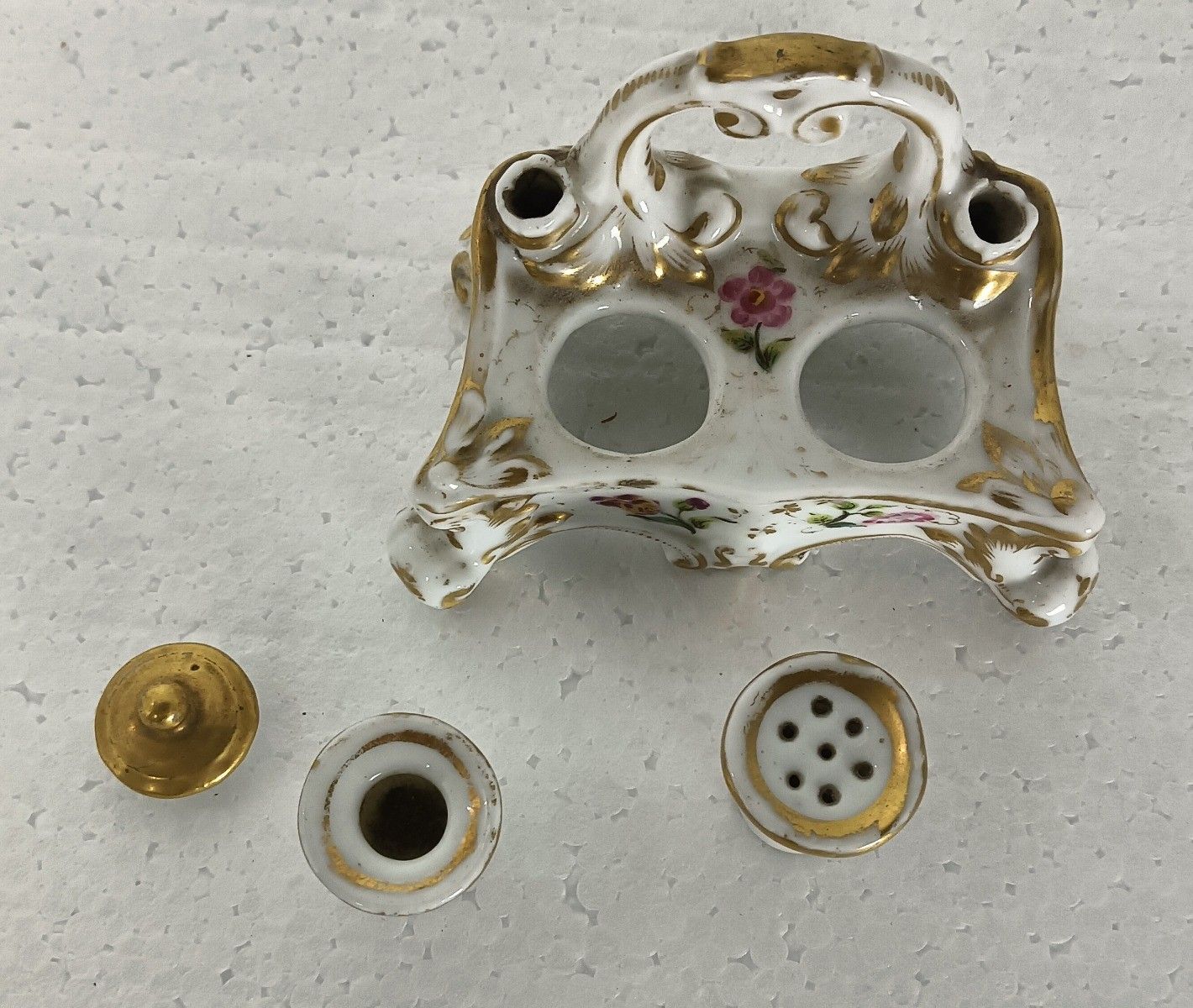 Beautiful Antique Small Ink Pot Porcelain Hand Painted Meissen Style photo buy