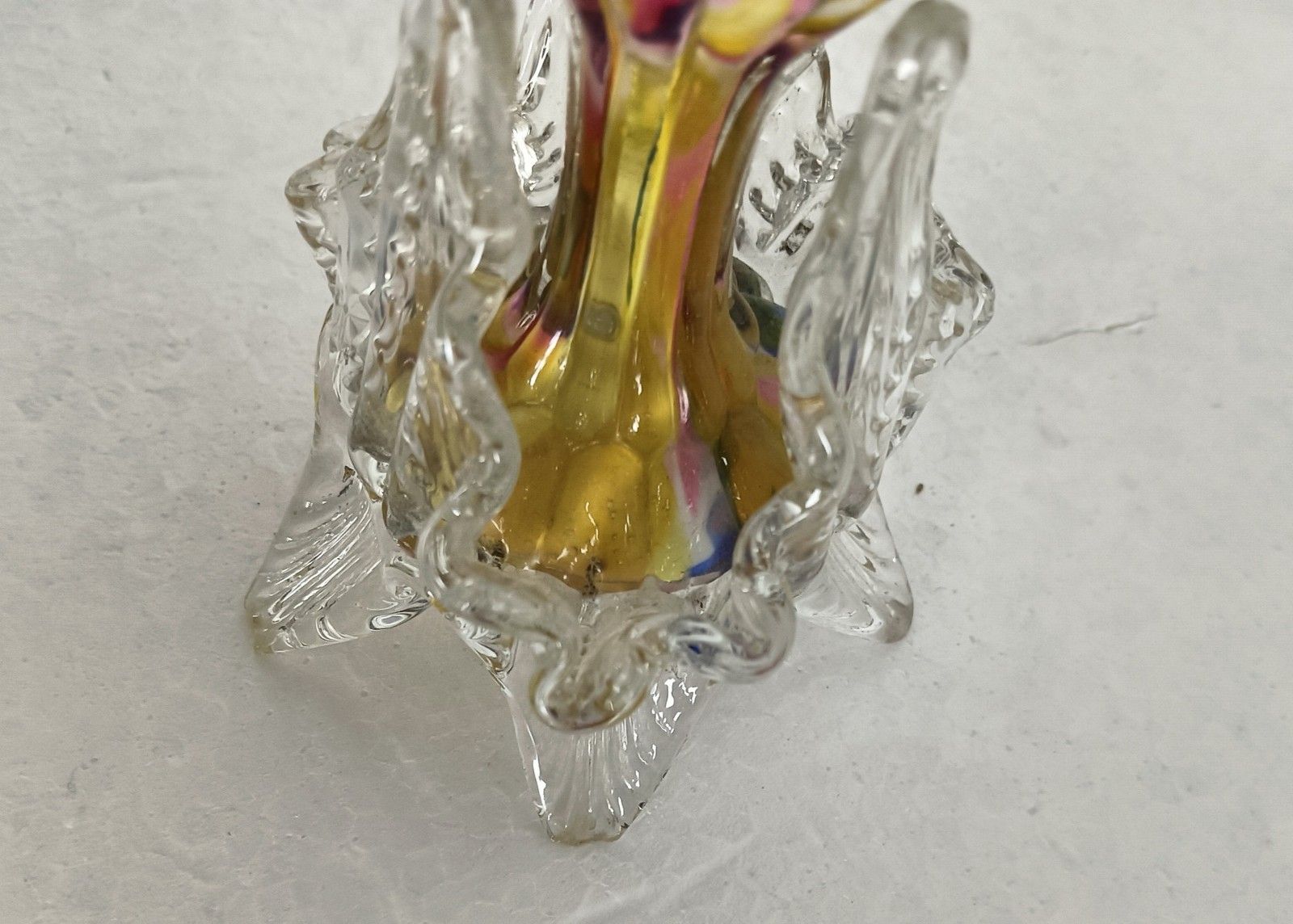 Franz Welz Antique Art Glass Rigaree Bud Vase Tri Lobed Czech Boheme photo vinterior