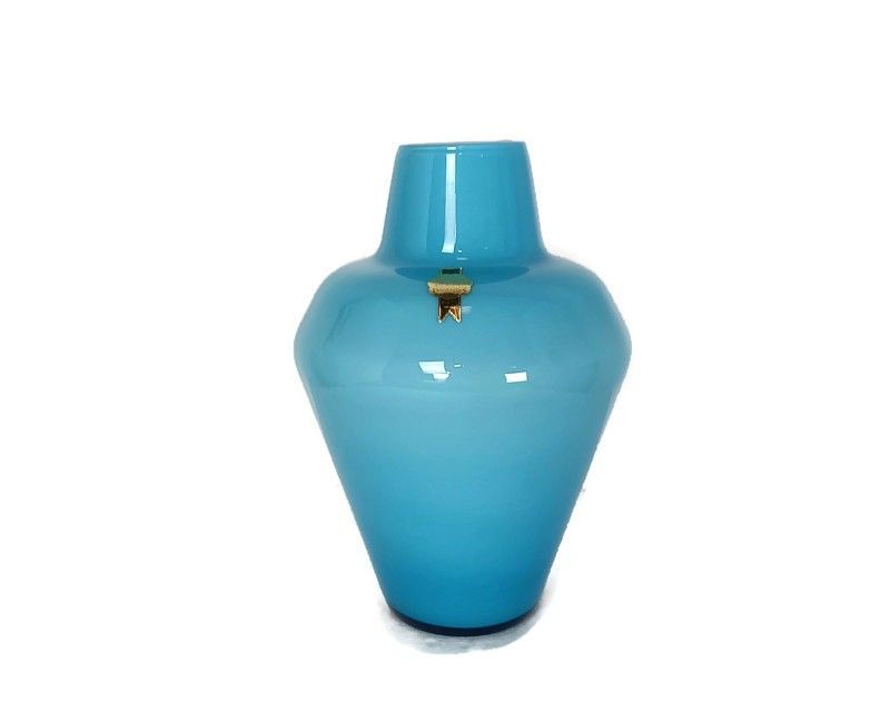 Vintage Aqua Blue Opaline Art Glass Italian Vase  Retro Lovely