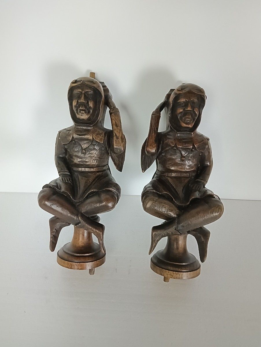 Pair Corbels Hand Carved Wood Panels Architectural Reclaimed Figurines Soldiers photo furniture
