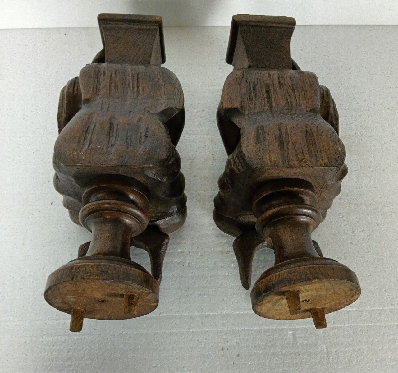 Pair Corbels Hand Carved Wood Panels Architectural Reclaimed Figurines Soldiers photo vinterior
