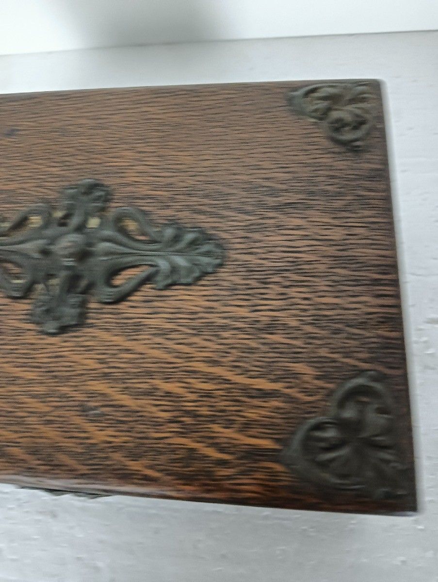 Antique  Wooden French Small Hope Chest Trunk Trinket Jewelry Box Metal Trim photo vinterior