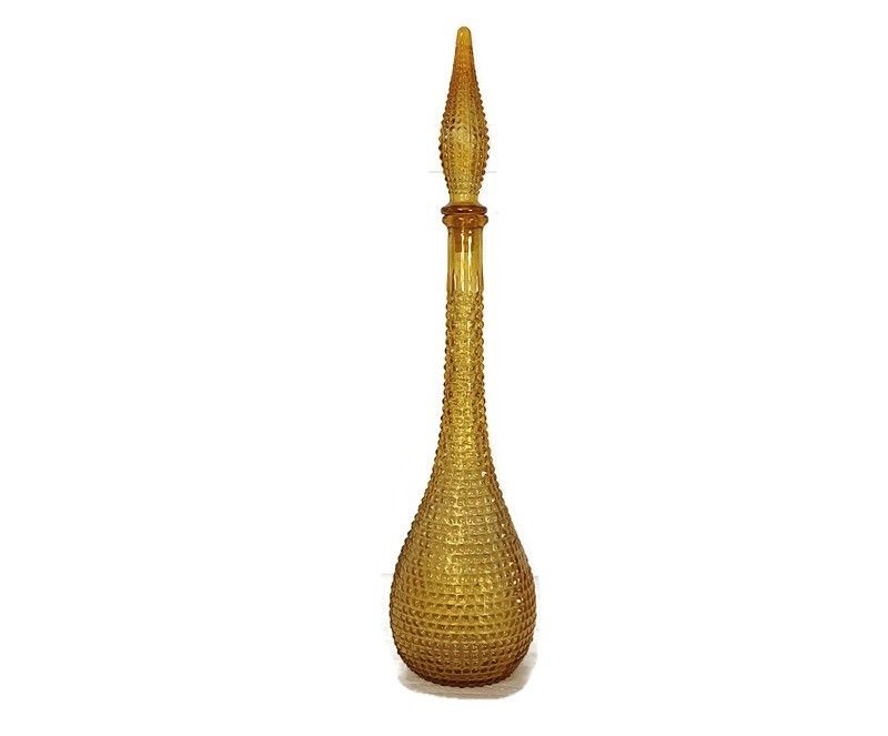 Vintage Art Bubbled Glass Amber Brown Empoli Bottle Italian Decorative Pop Art