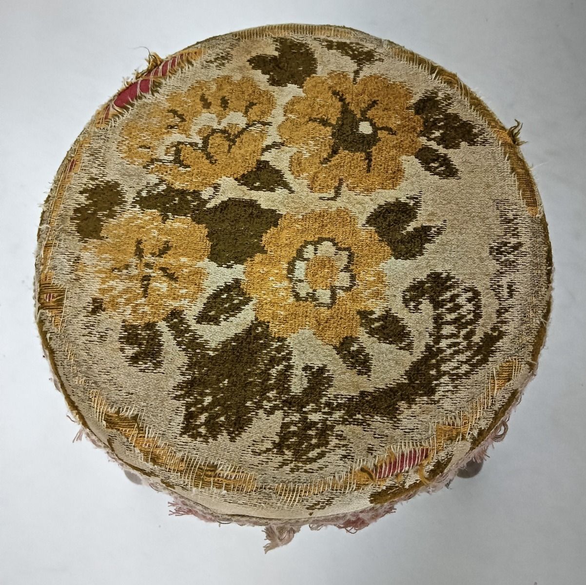 Hand Carved Wood Milking Stool Pedestal Table Pedestal Barn Style With Fabric On photo Furniture