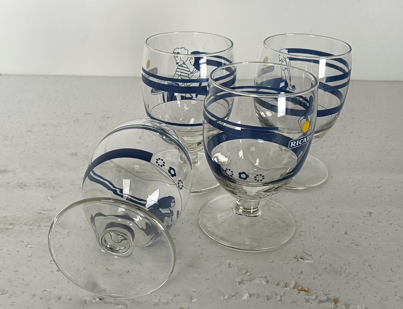 Collection Of 4 French Ricard Glasses Pastis Apero France  Special Edition 200 photo vinterior
