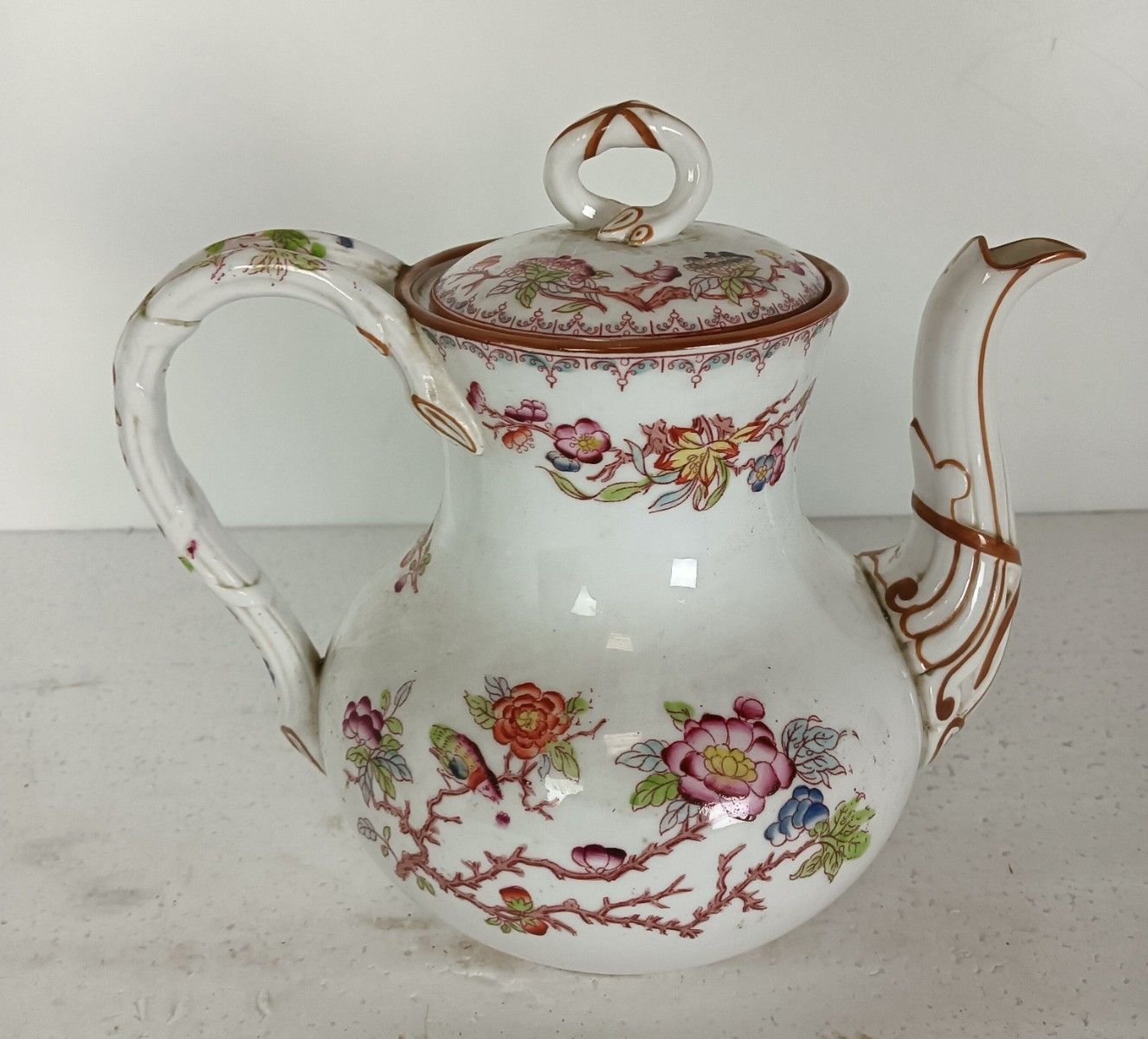 19th Century Sarreguemines Teapot Minton 252 Pattern  Marked France  Porcelain photo vintage