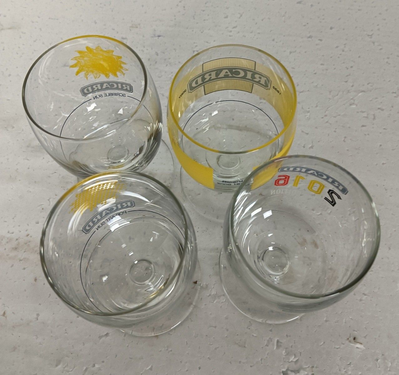 Set Of 4 Different Vintage French Ricard Glasses Pastis Apero France  Collector photo Home Decor
