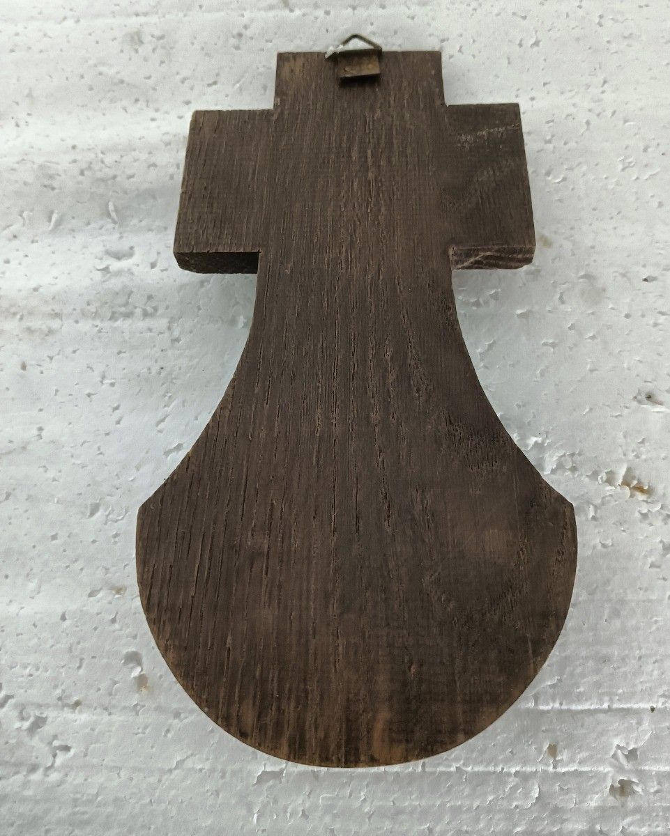 Holy Water Font Vessel Wall Hanging Antique Wood Copper Angels Lovely photo buy