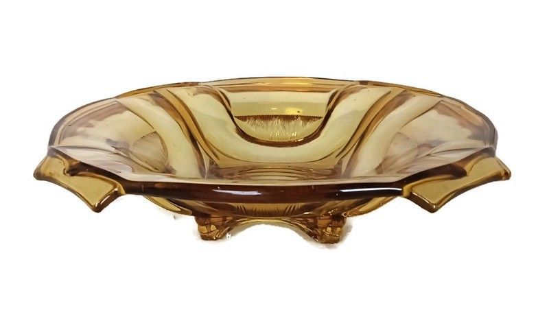 Antique Art Deco Brown Amber Art Glass Dish Serving Platter Cake Stand Stylish