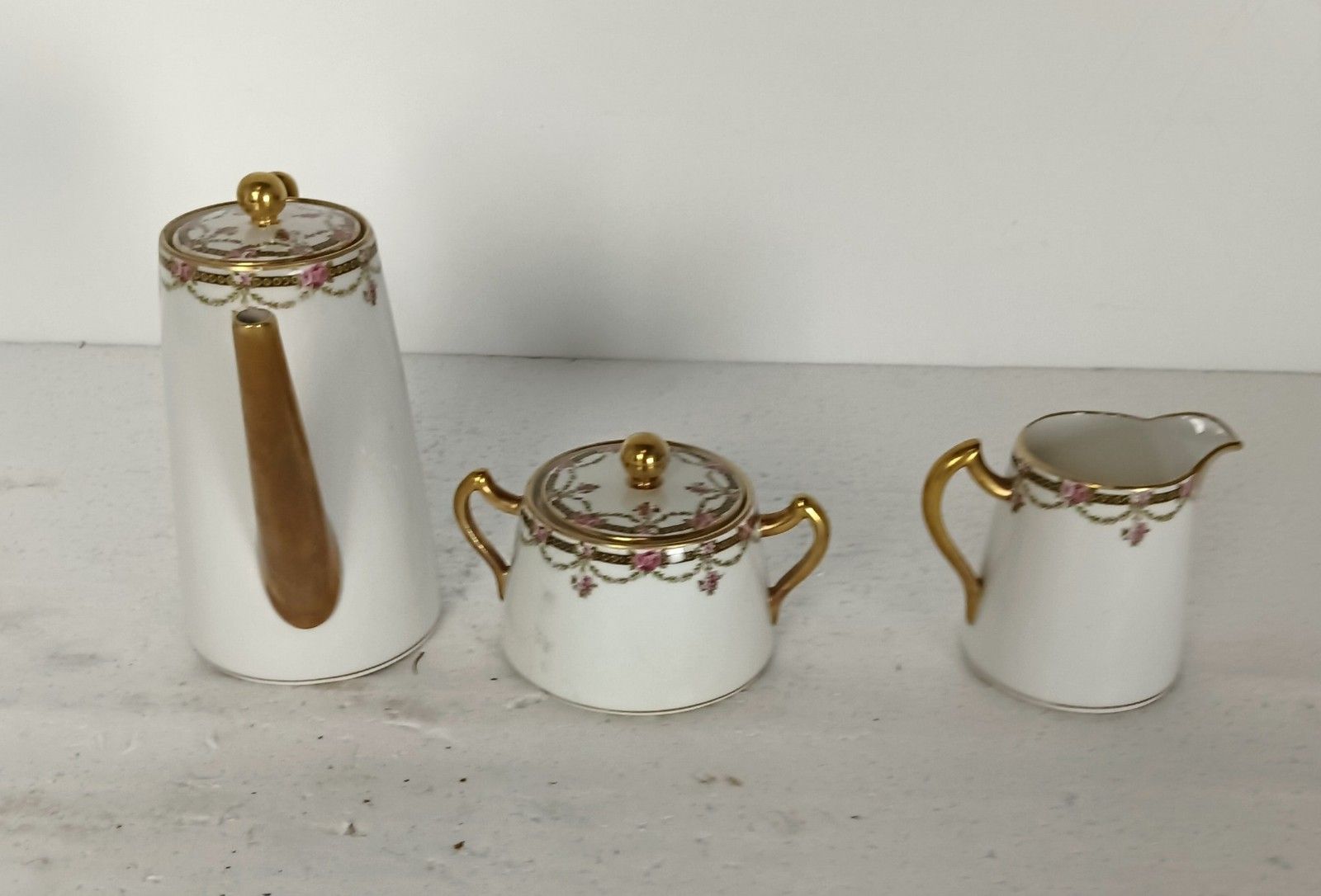 Art Deco Set Of 3 Limoges J.G. France Creamer Sugar Bowl Teaset Delicate Antique photo furniture